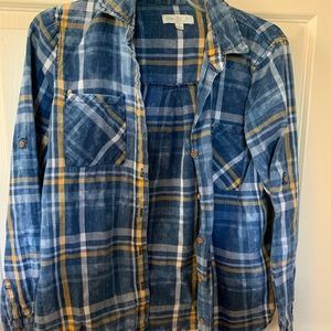 Blue/yellow/white, distressed flannel